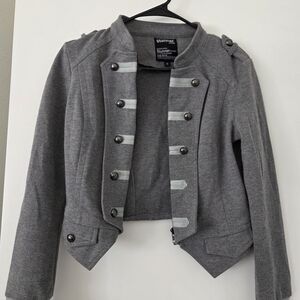 Chic Gray Women's Blazer with Button Accents